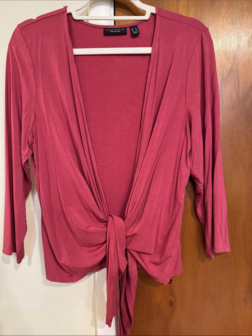 Susan Graver Draped Wrap-Front Long Sleeve Top in Rose
